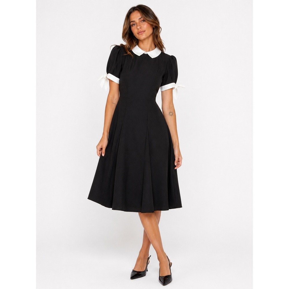 Shelby & Palmer A-Line Dress Womens 6 Black White Peter Pan Collar Dark Academia